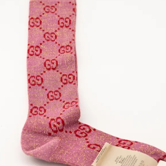 Gucci Pink and Red Logo Socks - Picture 1 of 6